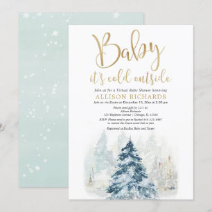 Wintervirtuele douche baby is koud buiten goud kaart