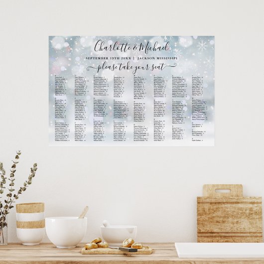 Wintervlokken 300 Namen Trouwzaalindeling Poster (Keuken)