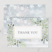 Wintervlokken Elegante Groene Elementen Bedankkaart (Voorkant / Achterkant)