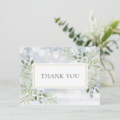 Wintervlokken Elegante Groene Elementen Bedankkaart (Staand voorkant)