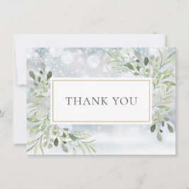 Wintervlokken Elegante Groene Elementen Bedankkaart