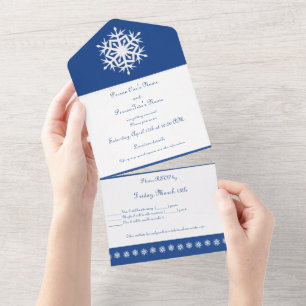 Wintervlokken in Blauw All In One Uitnodiging