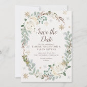 Wintervlokken met sneeuwvlokken save the date (Voorkant)