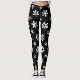 Wintervlokken, witte sneeuwvlokken op zwarte Leggi Leggings