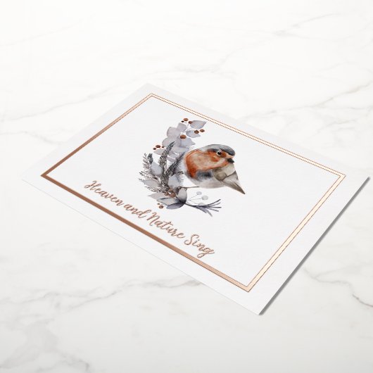 Wintervogel en sneeuwkerst folie feestdagenkaart (Gedraaid)