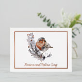 Wintervogel en sneeuwkerst folie feestdagenkaart (Staand Voorkant)