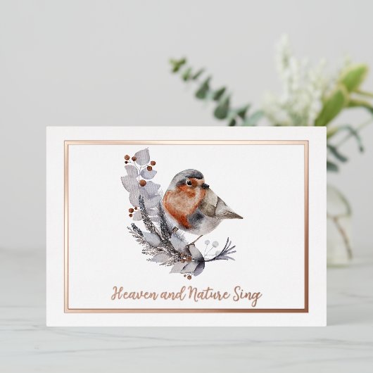 Wintervogel en sneeuwkerst folie feestdagenkaart (Staand Voorkant)