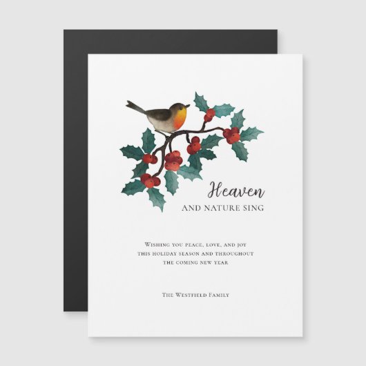 Wintervogel Holly Berries Magnetische kerst Kaart (Voorkant / Achterkant)