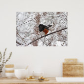 Wintervogel in de sneeuw poster (Keuken)