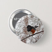 Wintervogel in de sneeuw ronde button 5,7 cm (Voorkant /achterkant)