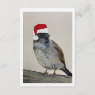 Wintervogel met kerstmuts - Origineel Kunstwerk Kaart