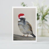 Wintervogel met kerstmuts - Origineel kunstwerk Kaart (Staand voorkant)