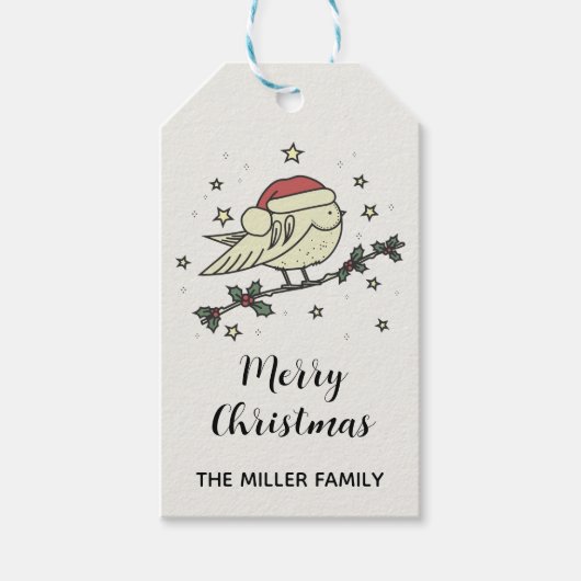 Wintervogel met Santa's pet Cadeaulabel (Voorkant)