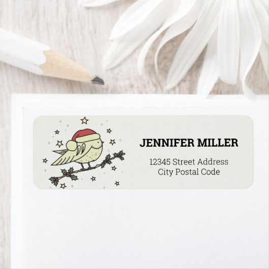 Wintervogel met Santa's pet Label (Insitu)