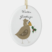Wintervogel met takje hulst keramisch ornament (Rechts)