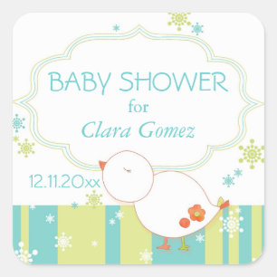 Wintervogel + strepen Baby shower gunst Vierkante Sticker