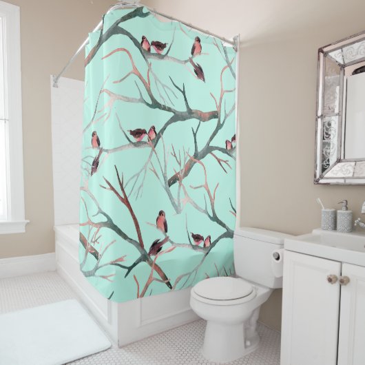 Wintervogels boomtakken Waterverf Douchegordijn (In situ)