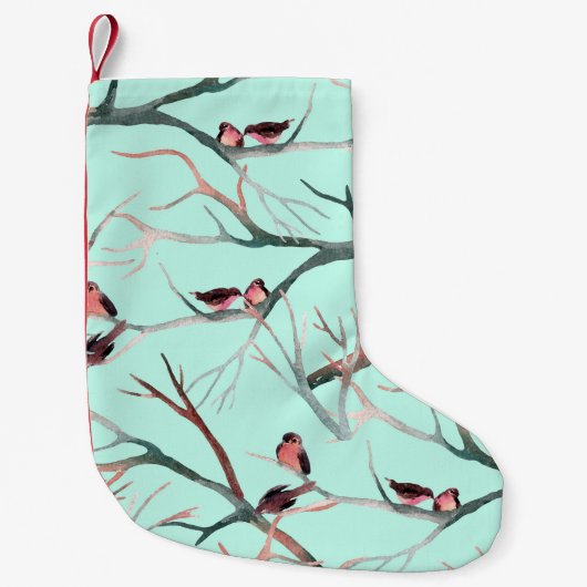 Wintervogels boomtakken Waterverf Kleine Kerstsok (Voorkant)