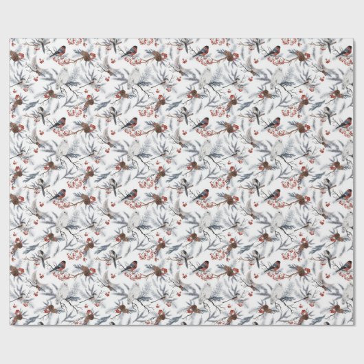Wintervogels en bessen cadeaupapier (Vlak)