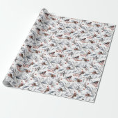Wintervogels en bessen cadeaupapier (Uitgerold)