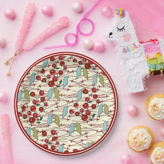 Wintervogels en bessen papieren bordje (Feest)