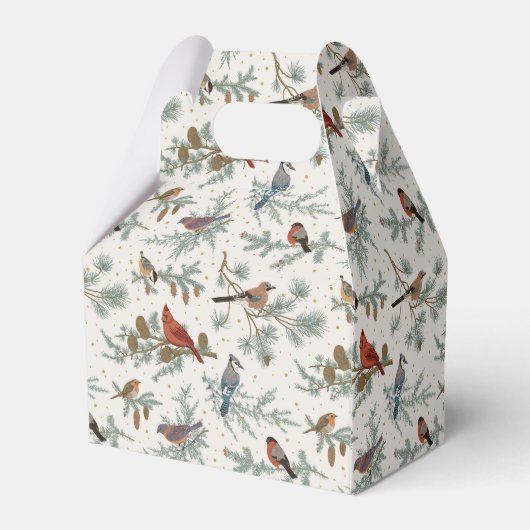 Wintervogels en dennentakken patroon bedankdoosjes (Achterkant)