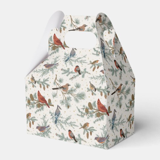 Wintervogels en dennentakken patroon bedankdoosjes (Voorkant Zijde)