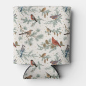 Wintervogels en dennentakken patroon blikjeskoeler (Voorkant)