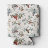 Wintervogels en dennentakken patroon blikjeskoeler (Achterkant)