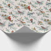 Wintervogels en dennentakken patroon cadeaupapier (Hoek)