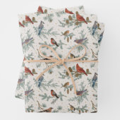 Wintervogels en dennentakken patroon inpakpapier vel (In situ)