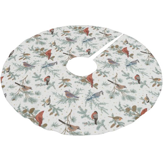 Wintervogels en dennentakken patroon kerstboom rok (Gekanteld)