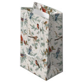 Wintervogels en dennentakken patroon klein cadeauzakje (Voorkant Gekanteld)