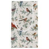Wintervogels en dennentakken patroon klein cadeauzakje (Voorkant)
