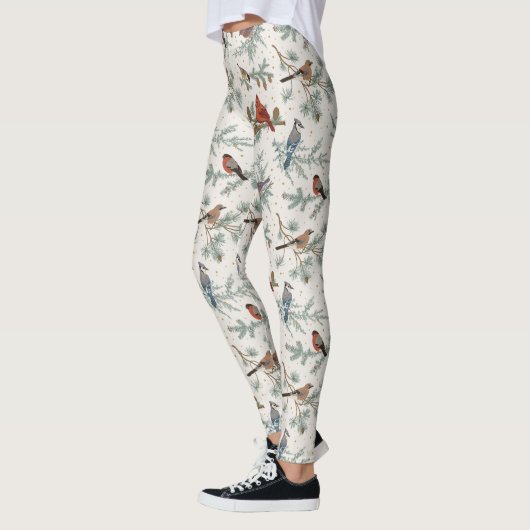 Wintervogels en dennentakken patroon leggings (Links)