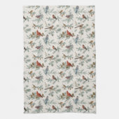 Wintervogels en dennentakken patroon theedoek (Verticaal)