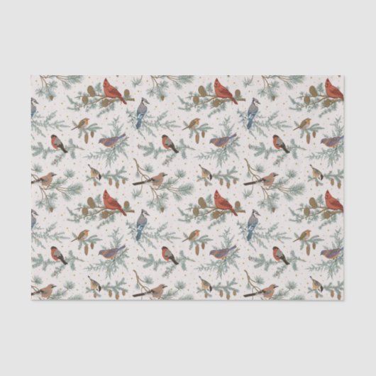 Wintervogels en dennentakken patroon tissuepapier (Voorkant)
