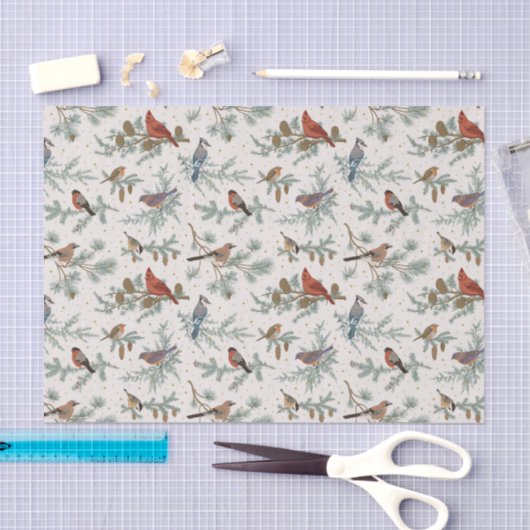 Wintervogels en dennentakken patroon tissuepapier (Craft)