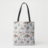 Wintervogels en dennentakken patroon tote bag (Voorkant)