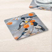 Wintervogels en persimmons kartonnen onderzetters (Schuin)