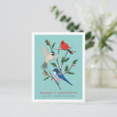 Wintervogels geïllustreerd feestdagenkaart (Staand voorkant)