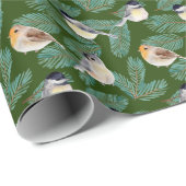 Wintervogels in de filiaal van de pijnboom cadeaupapier (Rol Hoek)