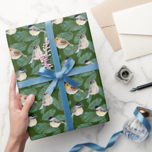 Wintervogels in dennentak cadeaupapier