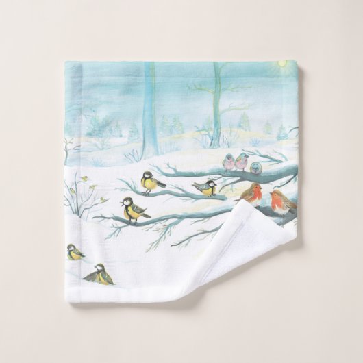 Wintervogels in een sneeuwbos bad handdoek (Wasdoekje)