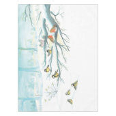 Wintervogels in een sneeuwbos op een koude zonnige tafelkleed (Voorkant)