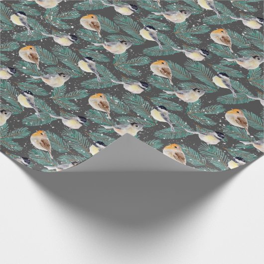 Wintervogels in sneeuwvlokken cadeaupapier (Hoek)