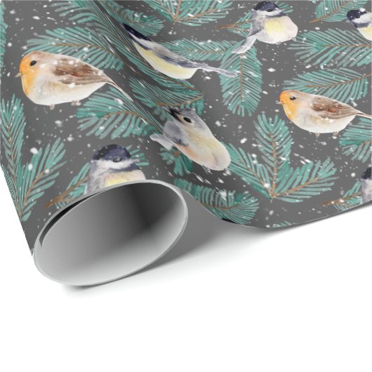 Wintervogels in sneeuwvlokken cadeaupapier (Rol Hoek)