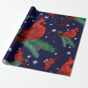 Wintervogels - kardinalen op boomtakken met cadeaupapier