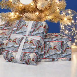 Wintervogels met een rood hart cadeaupapier