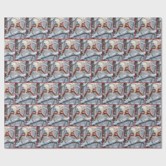 Wintervogels met een rood hart cadeaupapier (Vlak)